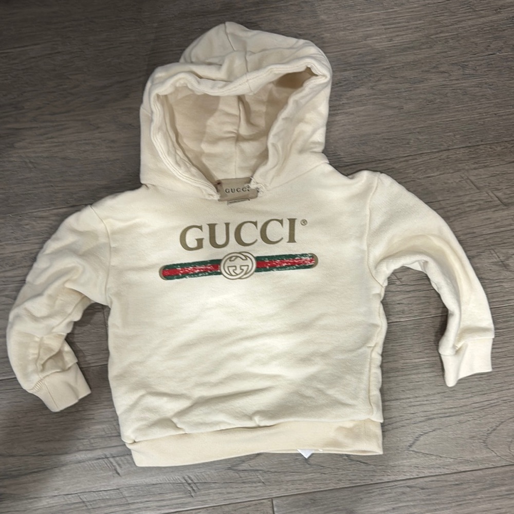 Authentic Gucci Cream Pullover Hoodie with Logo